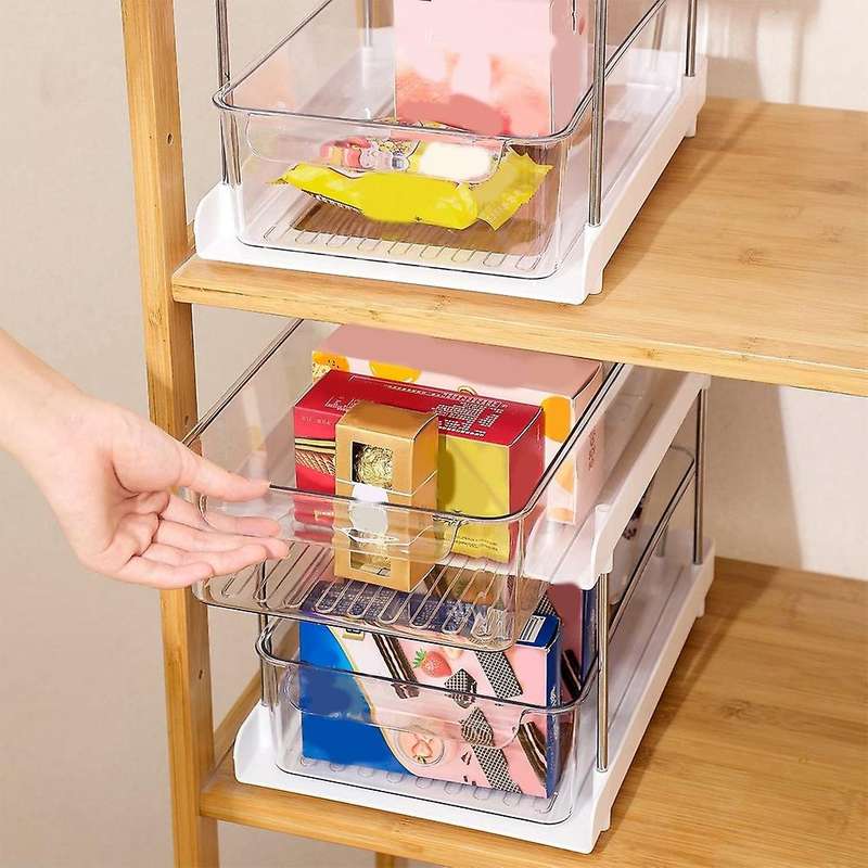 2 Tier Organizer with Clear Drawer Bins Great for Under Kitchen Sink Organizing and Bathroom Cabinet
