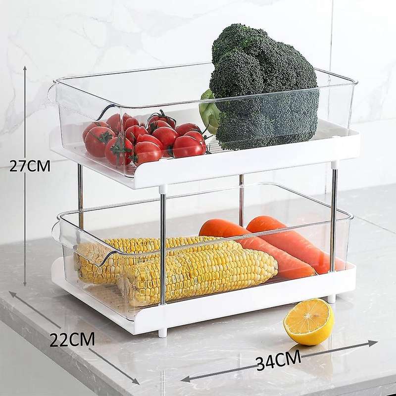 2 Tier Organizer with Clear Drawer Bins Great for Under Kitchen Sink Organizing and Bathroom Cabinet