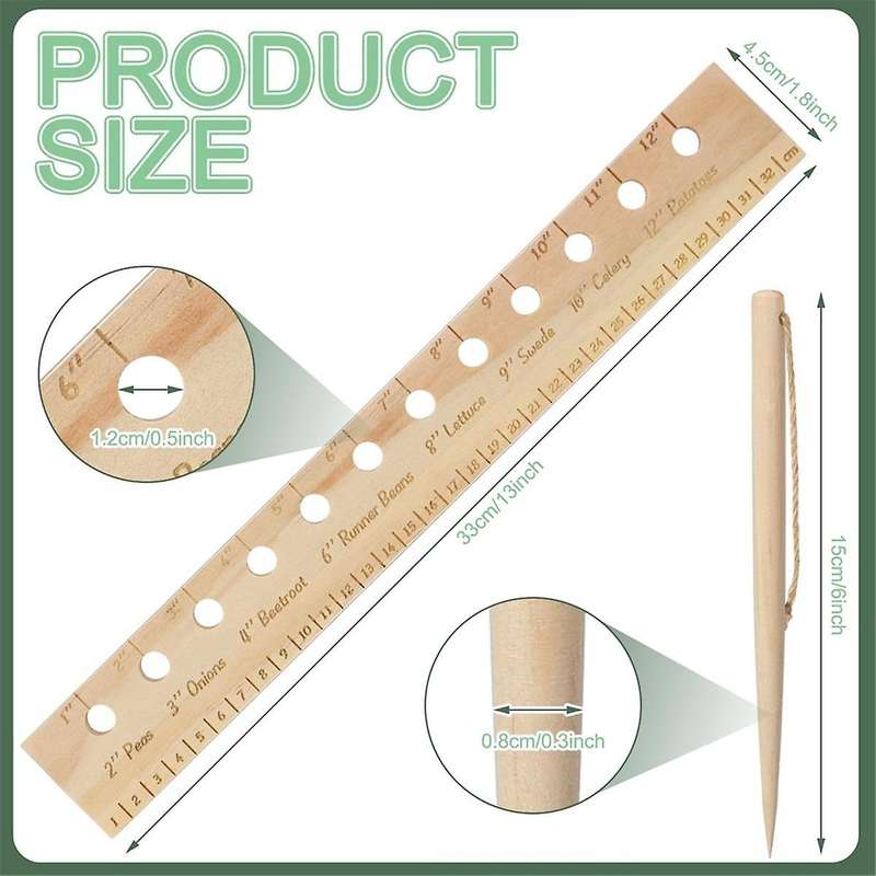 2 Wooden Plant Seed Spacing and Interval Ruler with Vegetable Spacing Suggestions Seed Spacer for Pr