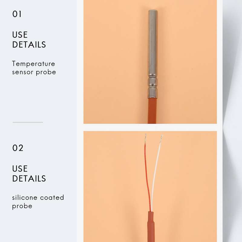 2 Wire PT1000 Temperature Sensor Thermistor Silicone Coated 1.5Meters Probe 45mm x 5mm -50-180 Cent