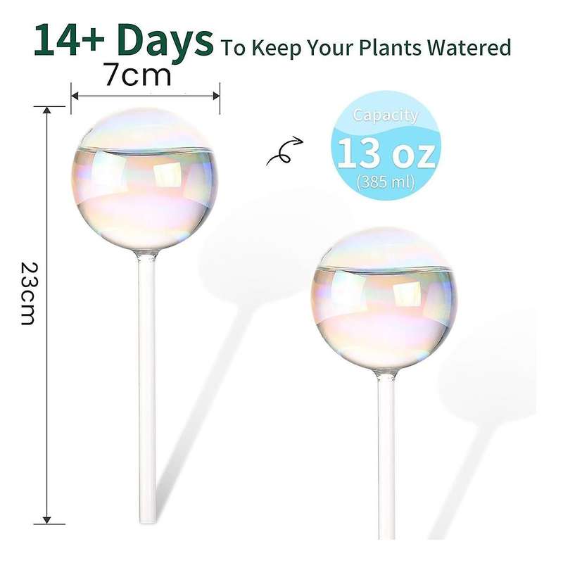 2 Weeks Extra Plant Self Watering Globes, Light Color Glass Water Bulbs for Indoor Plants Vacation W