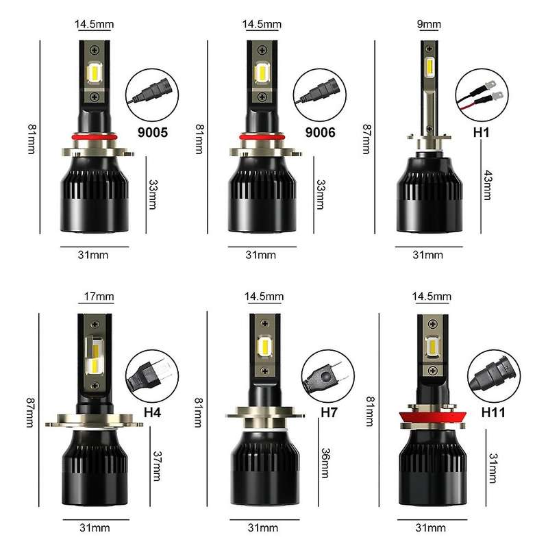 2 X 6000K H4 LED H7 H11 H8 HB4 H1 HB3 Auto 1905 Car Headlight Bulbs 60W 6000LM (H7)