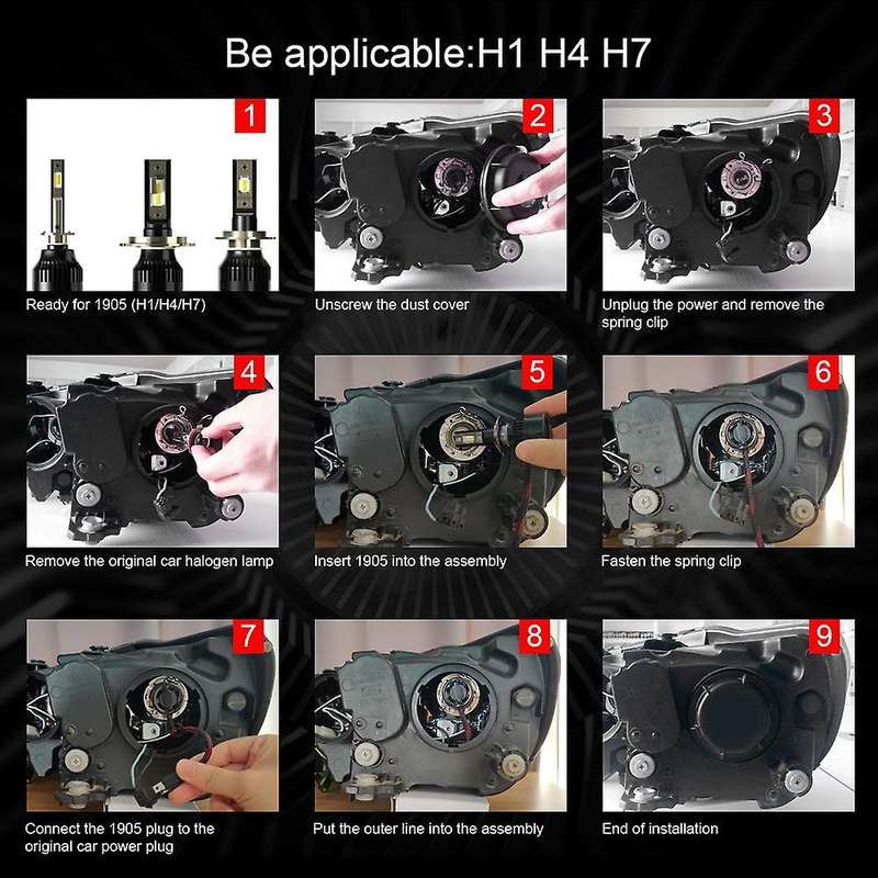 2 X 6000K H4 LED H7 H11 H8 HB4 H1 HB3 Auto 1905 Car Headlight Bulbs 60W 6000LM (H7)
