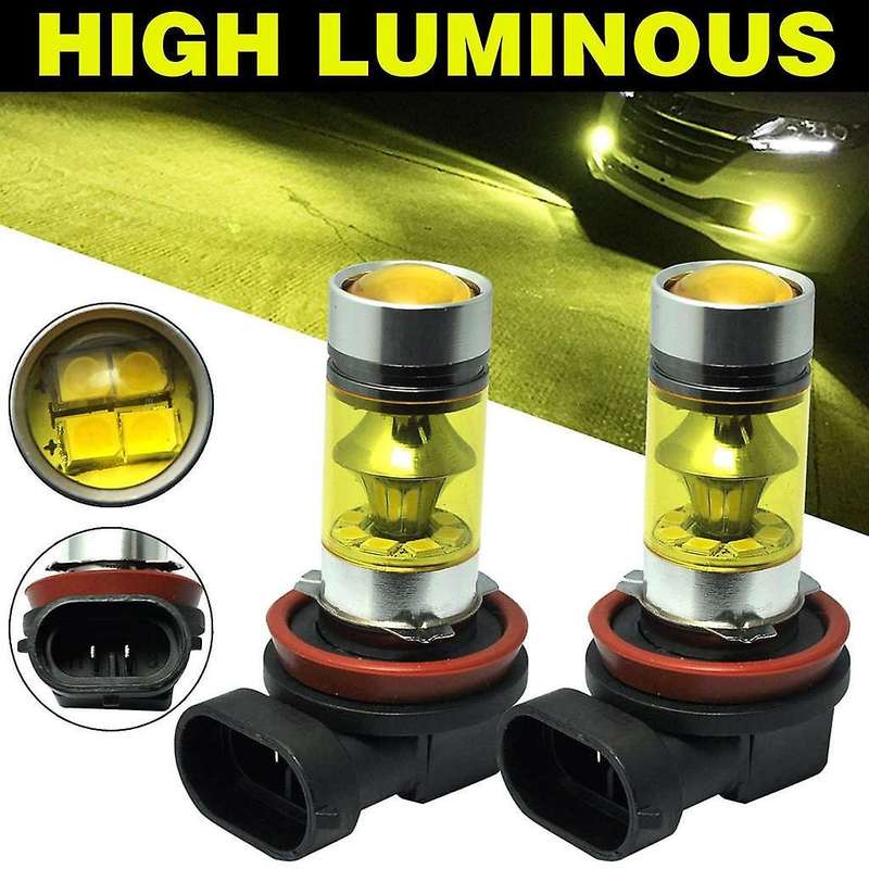 2 X High Led Lights 100W H8 H11 Yellow Fog Light 2828 20Led Headlight Lamp