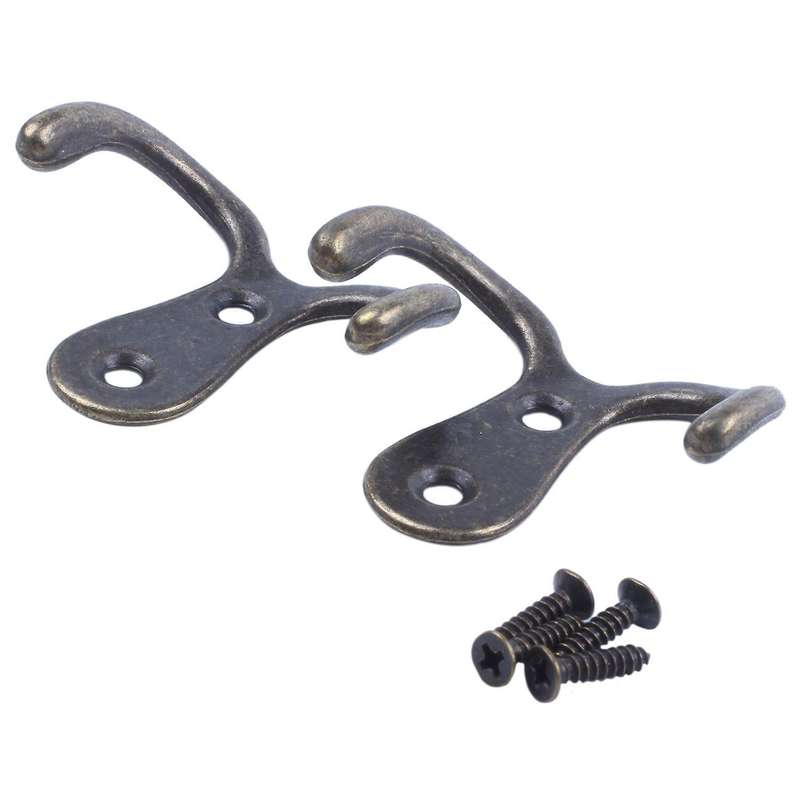 2 x Screw hook Retro metal double hook Metal wall mount hanger coat Antique bronze for hats