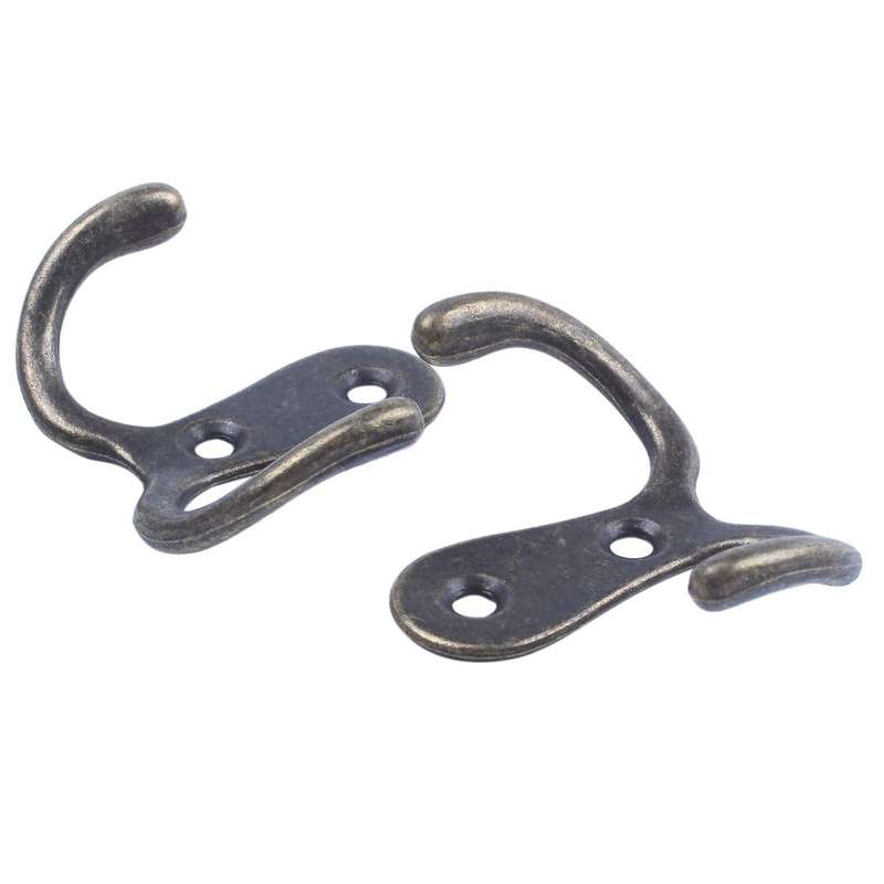 2 x Screw hook Retro metal double hook Metal wall mount hanger coat Antique bronze for hats