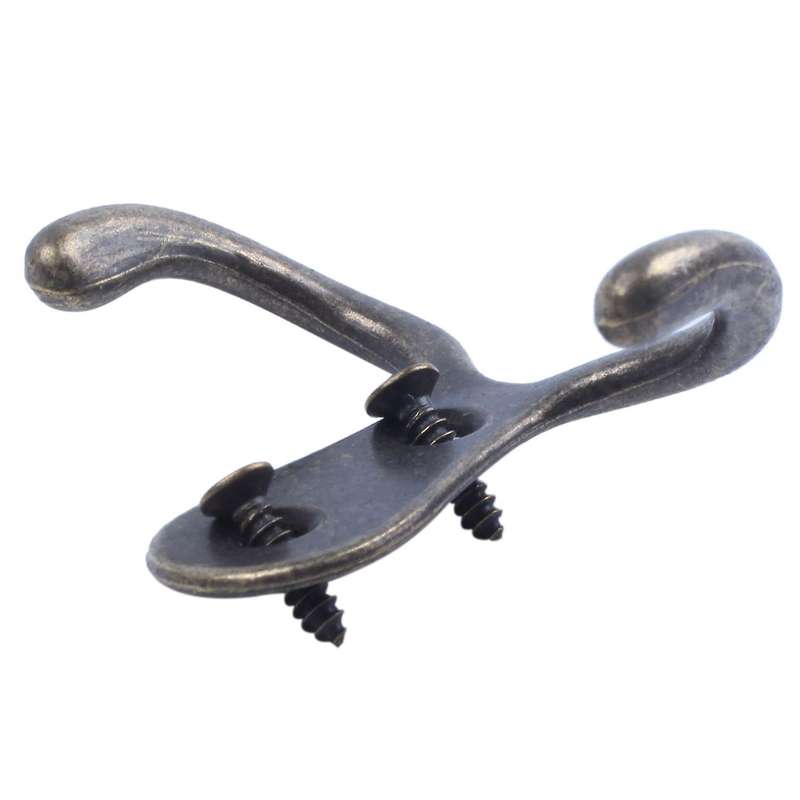 2 x Screw hook Retro metal double hook Metal wall mount hanger coat Antique bronze for hats
