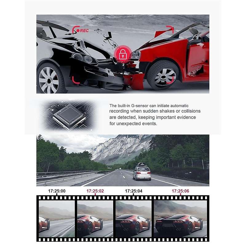 2.0-Inch Car Quad-Record HD Night Vision Tachograph Car Front and Rear Left and Right Simultaneously