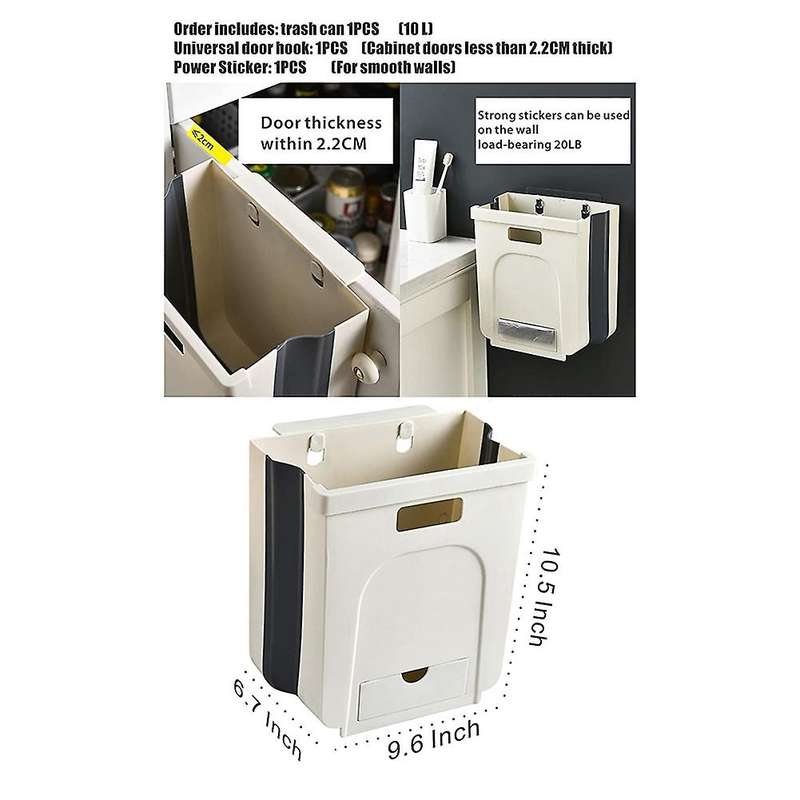 2.4 Gallon Under Cabinet Trash Can Pull Out 10L Hanging Under the Sink Trash Can Mini Small Collaps