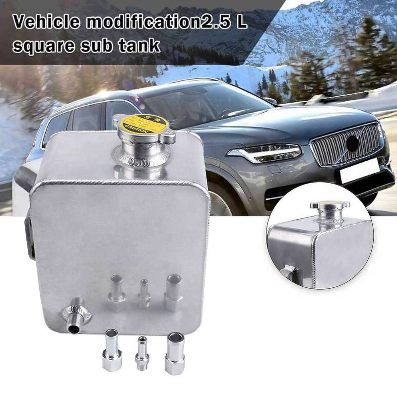 2.5L Car Coolant Water Overflow Tank 2.5L Coolant Header Bottle with Cap Aluminum Universal for / Si