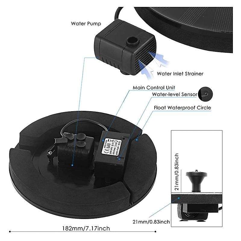 2.5W Solar Power Water Fountain Pump for Bird Bath Pond Garden Decoration with LED Night Light & 4 S