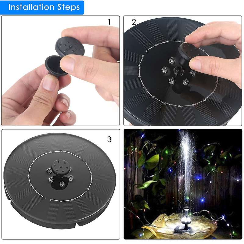 2.5W Solar Power Water Fountain Pump for Bird Bath Pond Garden Decoration with LED Night Light & 4 S