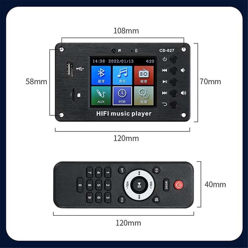 2.8-inch Color Screen Bluetooth 5.1 Car Synchronization Lossless Decoding Board Time Alarm Clock Fm