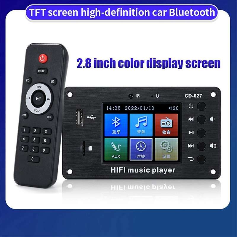 2.8-inch Color Screen Bluetooth 5.1 Car Synchronization Lossless Decoding Board Time Alarm Clock Fm