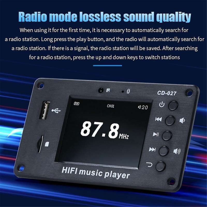 2.8-inch Color Screen Bluetooth 5.1 Car Synchronization Lossless Decoding Board Time Alarm Clock Fm
