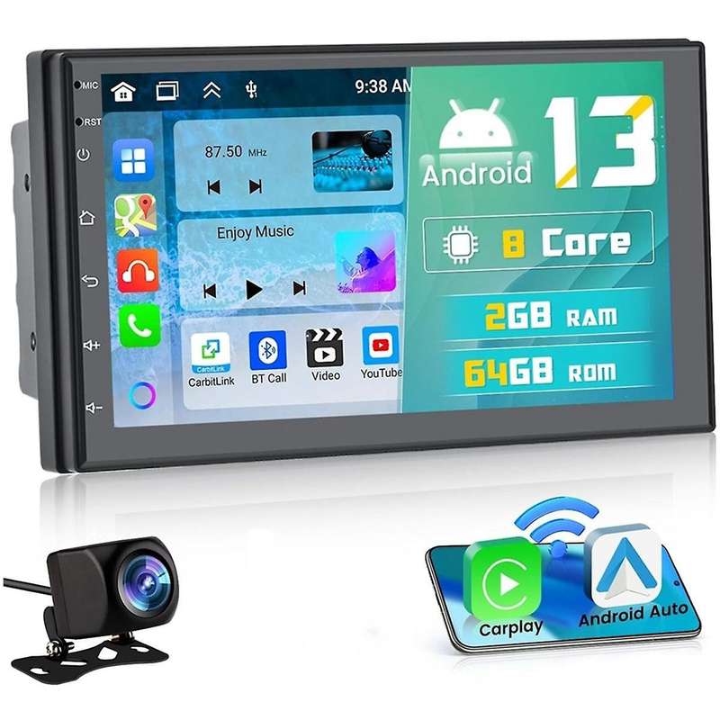 2+64G Android 13 Double Din Car Stereo with Wireless Carplay, 7 Inch Touch Screen Android Auto Car R