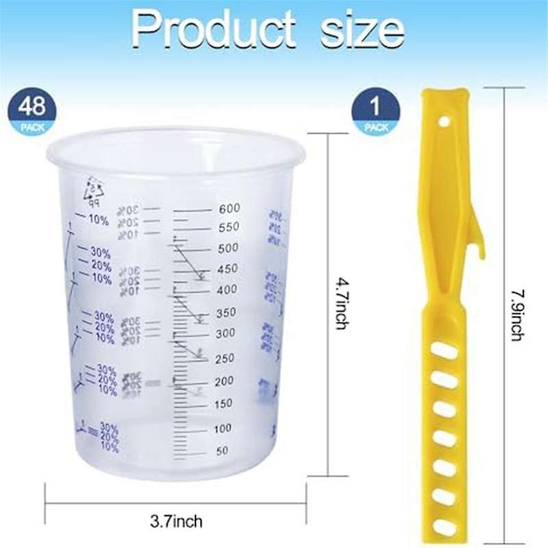20 Oz (600 Ml) Plastic Measuring Cup, 48 Cups and 50 Sheets Of Filter Paper, 1 Paint Stir Stick, for