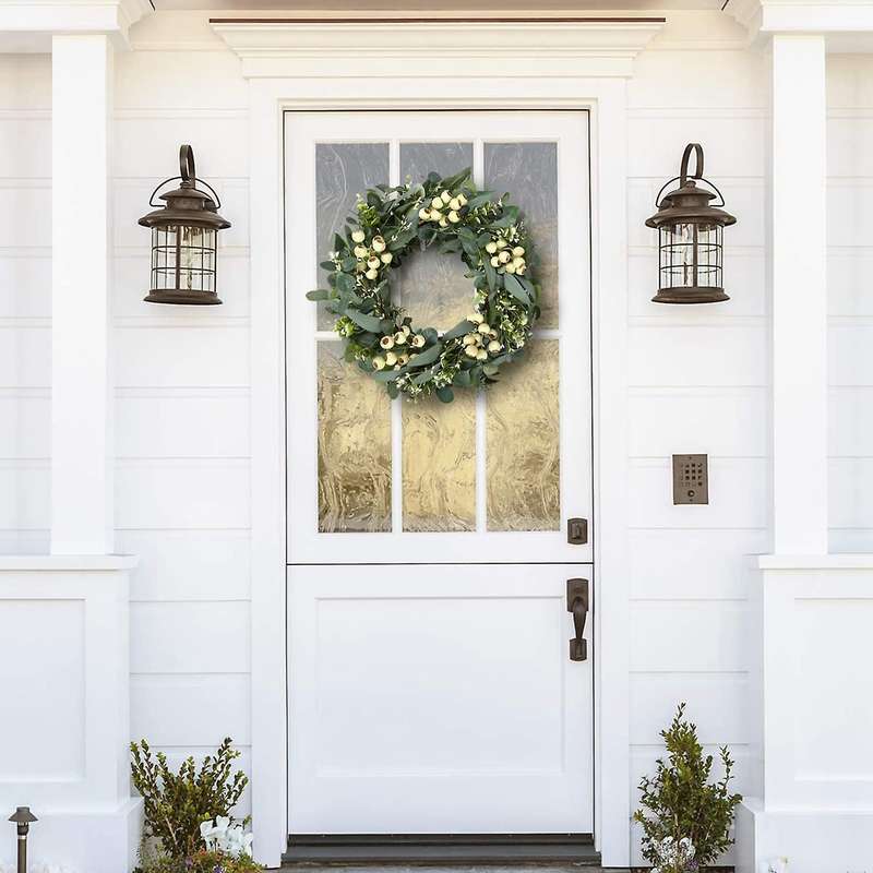 20 Inch Wreaths for Front Door, Green Eucalyptus Wreath for Spring Wreaths for Front Door, Wreath W