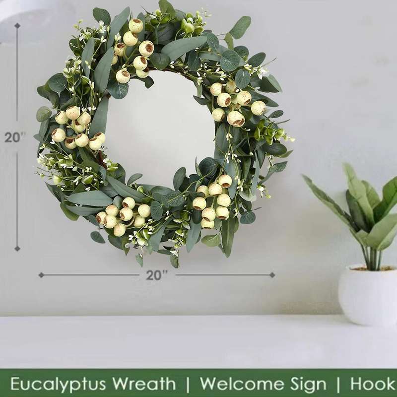 20 Inch Wreaths for Front Door, Green Eucalyptus Wreath for Spring Wreaths for Front Door, Wreath W