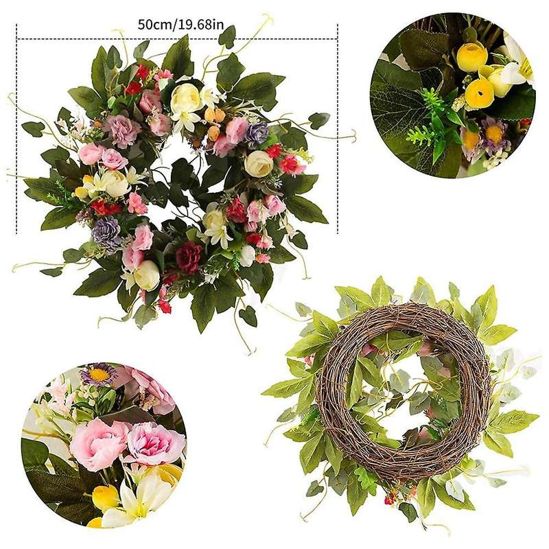 20 Inches Spring Door Floral Wreath Artificial Flower Wreath for Summer Front Door Wall Window Room