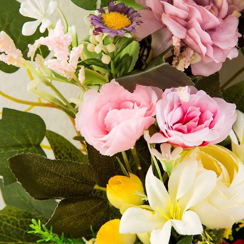 20 Inches Spring Door Floral Wreath Artificial Flower Wreath for Summer Front Door Wall Window Room
