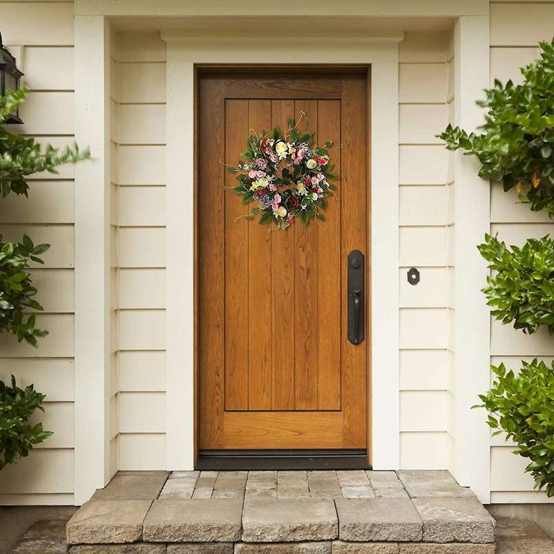 20 Inches Spring Door Floral Wreath Artificial Flower Wreath for Summer Front Door Wall Window Room
