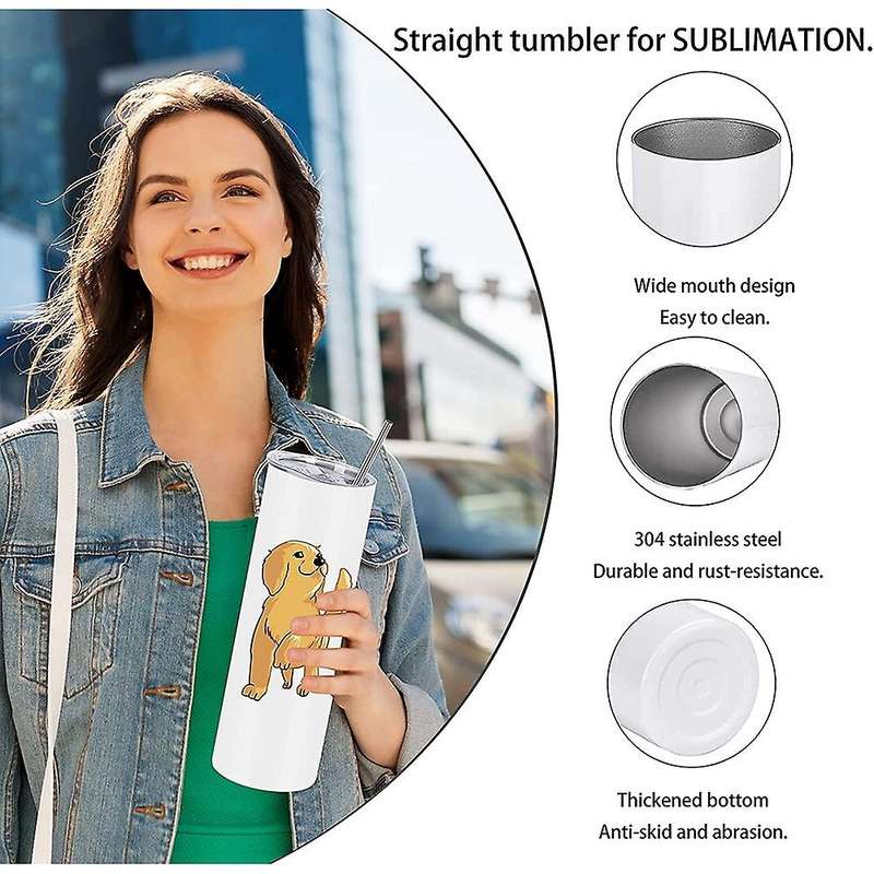 20 Ounces Tight-Fitting Flat-Bottom Stainless Steel Cup Set with Lid, Heat-Insulated Slim-Fit Water