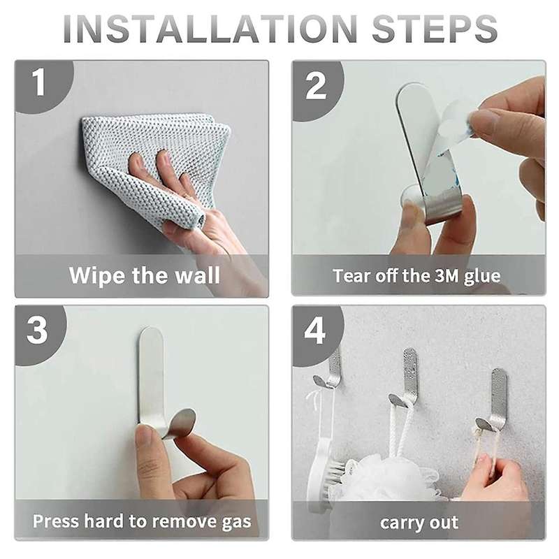 20 Pack Self Adhesive Hooks, Robe Bath Towel Stainless Steel Wall Hooks Utility Hooks Rustproof Wall