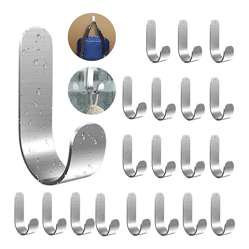 20 Pack Self Adhesive Hooks, Robe Bath Towel Stainless Steel Wall Hooks Utility Hooks Rustproof Wall