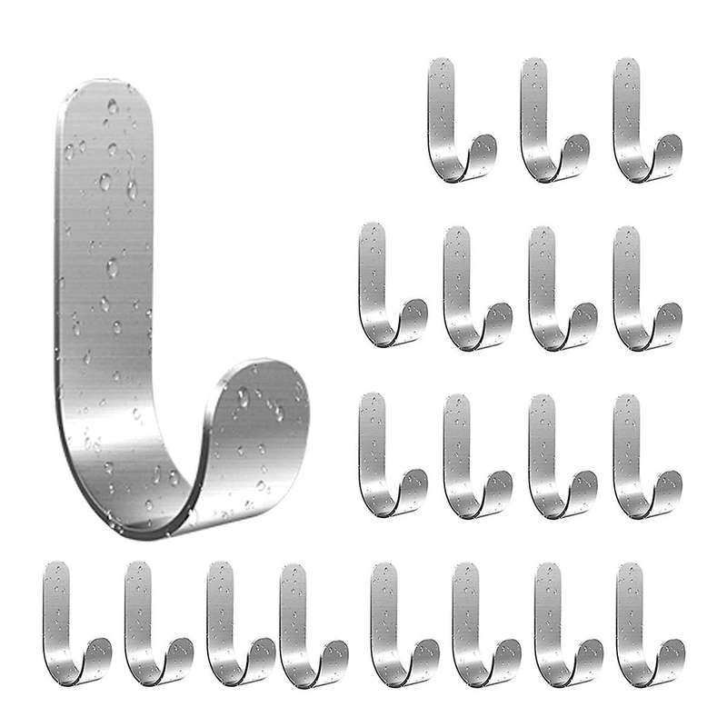 20 Pack Self Adhesive Hooks, Robe Bath Towel Stainless Steel Wall Hooks Utility Hooks Rustproof Wall