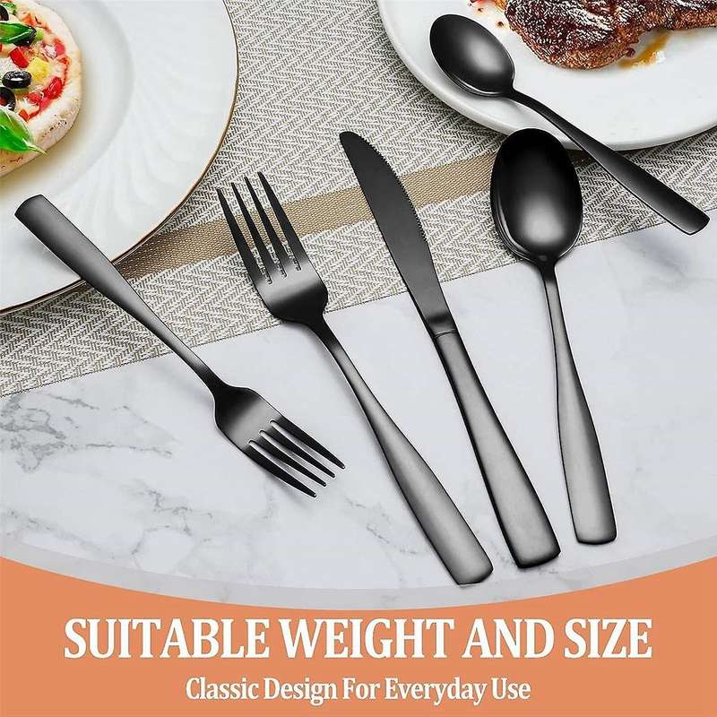 20 Pcs Black Silverware Set, Flatware Set for 5, Square Cutlery Set, Mirror Polished Tableware Eatin
