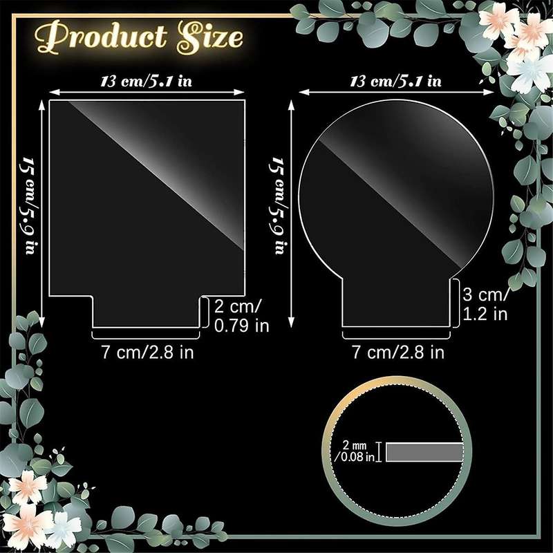 20 Pcs 2 Mm Acrylic Blanks for Light Base Plastic Cast Clear Acrylic Sheet Square and Round Acrylic