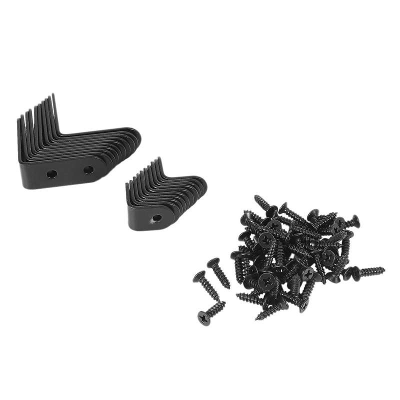 20 pcs Black L Brackets Stainless Steel Joint Bracket Fastener for Wood Chair Bookshelf Board Furni