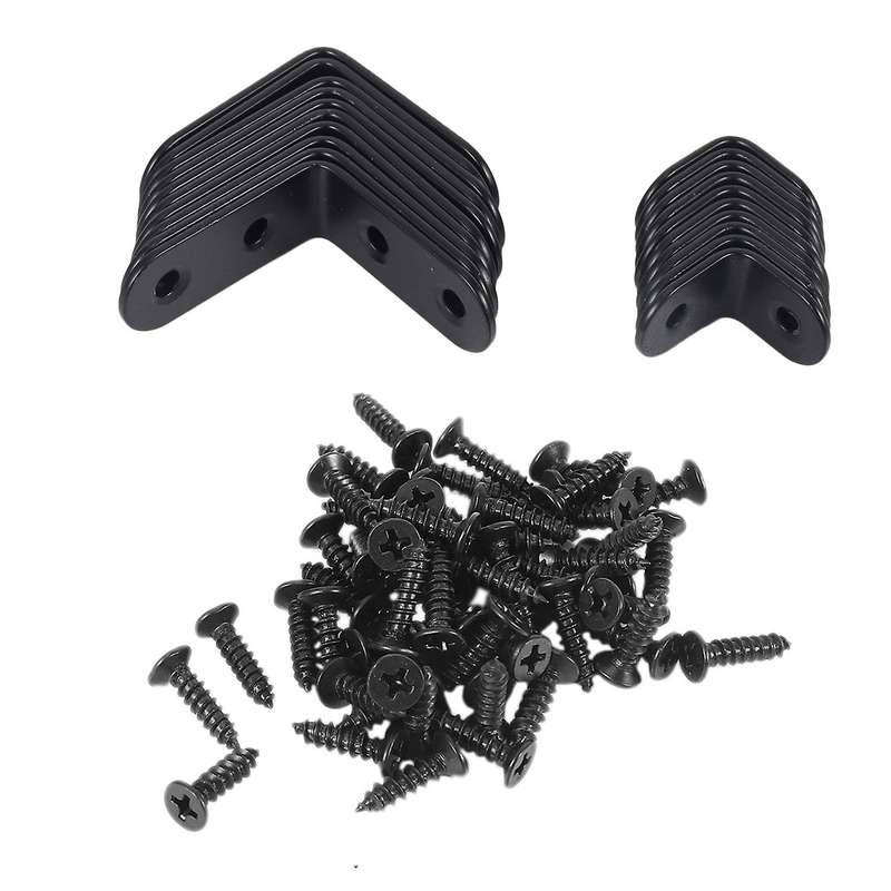 20 pcs Black L Brackets Stainless Steel Joint Bracket Fastener for Wood Chair Bookshelf Board Furni