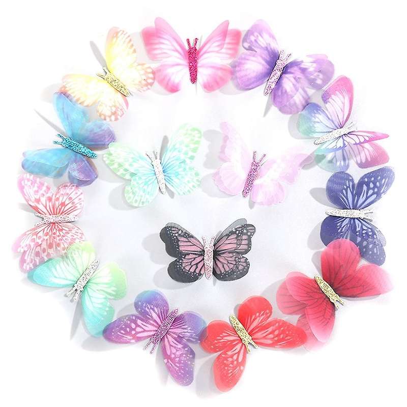 20 Pcs Double-Layer Three-Dimensional Butterfly 6cm Color Butterfly DIY Tulle Butterfly Applique for