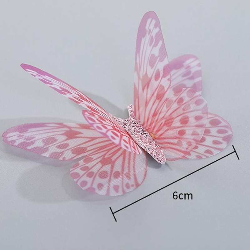 20 Pcs Double-Layer Three-Dimensional Butterfly 6cm Color Butterfly DIY Tulle Butterfly Applique for