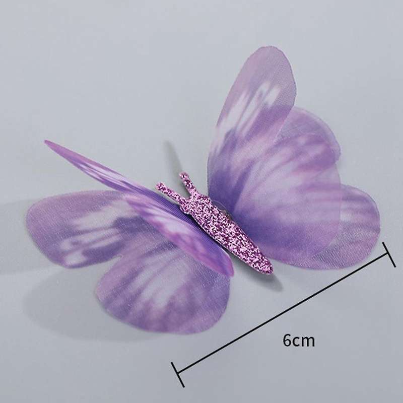 20 Pcs Double-Layer Three-Dimensional Butterfly 6cm Color Butterfly DIY Tulle Butterfly Applique for