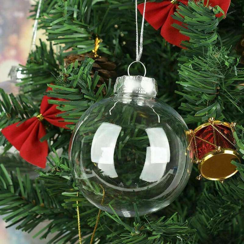 20 PCS DIY Clear Plastic Fillable Ornament Christmas Balls with Removable Silver Metal Cap for Chris