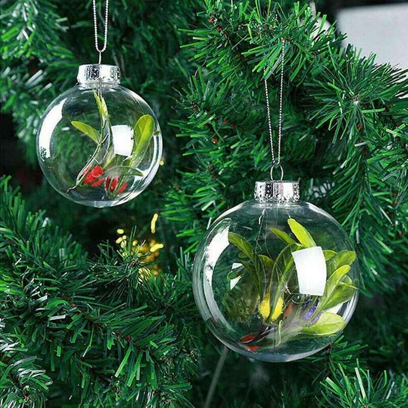 20 PCS DIY Clear Plastic Fillable Ornament Christmas Balls with Removable Silver Metal Cap for Chris