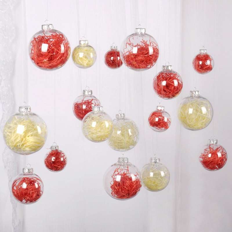 20 PCS DIY Clear Plastic Fillable Ornament Christmas Balls with Removable Silver Metal Cap for Chris