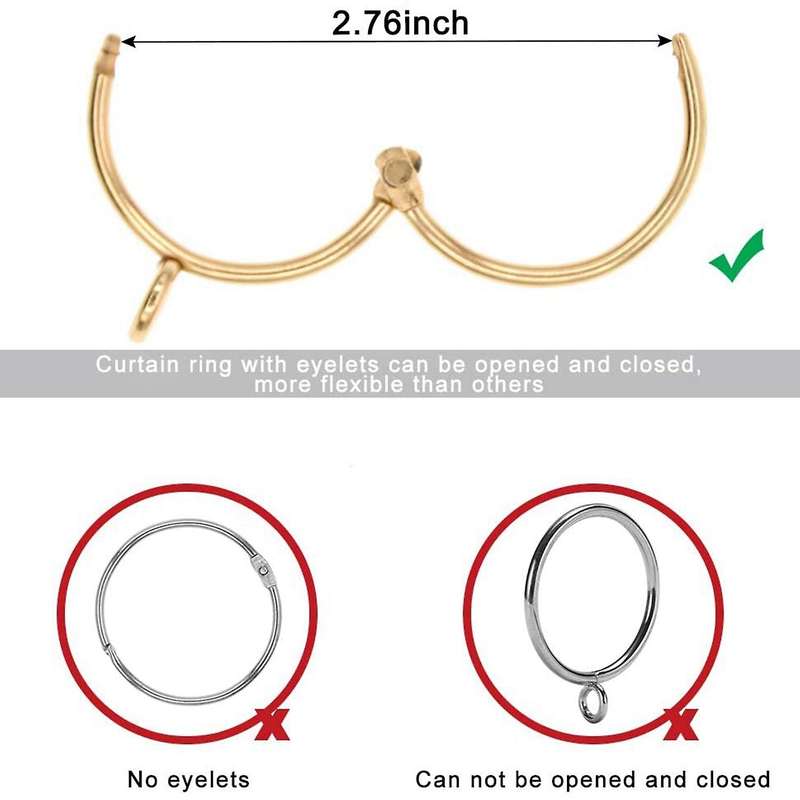 20 Pcs Openable Gold Curtain Rings Open and Close Metal Rustproof Drapery Loops with Eyelet for Hoo