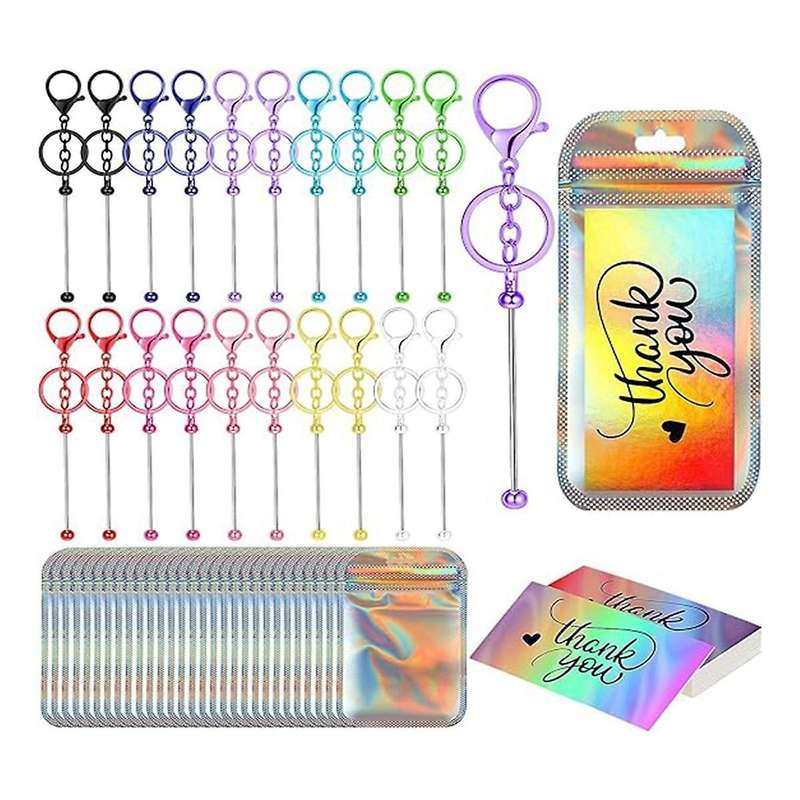 20 Pieces Beaded Key Chains Bulk 20 Hologram Bags 20 Thank You Cards Diy Pendant Craft Jewelry Makin