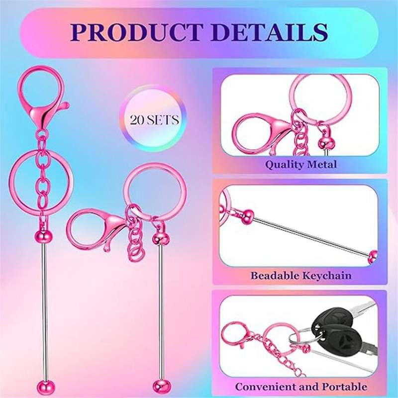 20 Pieces Beaded Key Chains Bulk 20 Hologram Bags 20 Thank You Cards Diy Pendant Craft Jewelry Makin
