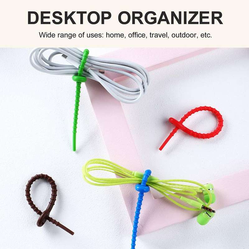 20 Pcs Silicone Cable Ties,durable Zip Ties, Bag Seal Clips, Cable Straps, Bread Ties, Rubber Twist