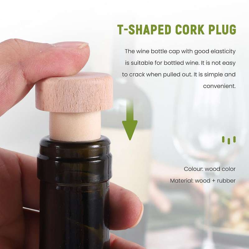 20 Pieces T Shape Wine Corks Tasting Corks T Shape Wine Corks with Beech Top Wooden Wine Bottle Sto