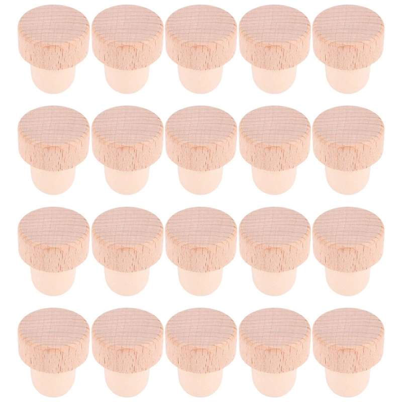 20 Pieces T Shape Wine Corks Tasting Corks T Shape Wine Corks with Beech Top Wooden Wine Bottle Sto