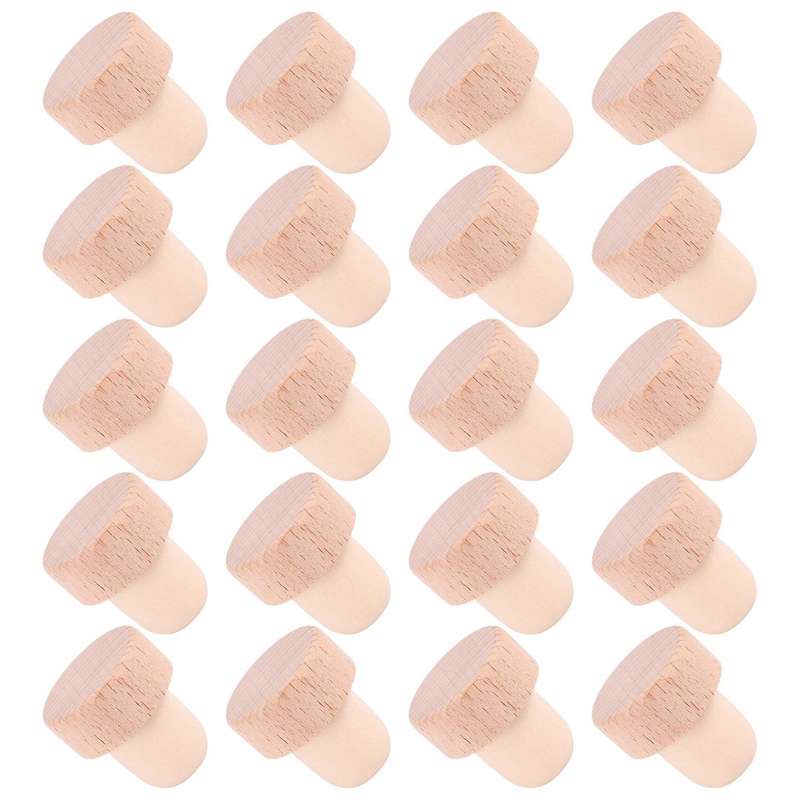 20 Pieces T Shape Wine Corks Tasting Corks T Shape Wine Corks with Beech Top Wooden Wine Bottle Sto