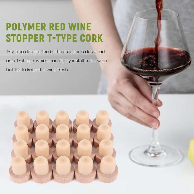20 Pieces T Shape Wine Corks Tasting Corks T Shape Wine Corks with Beech Top Wooden Wine Bottle Sto