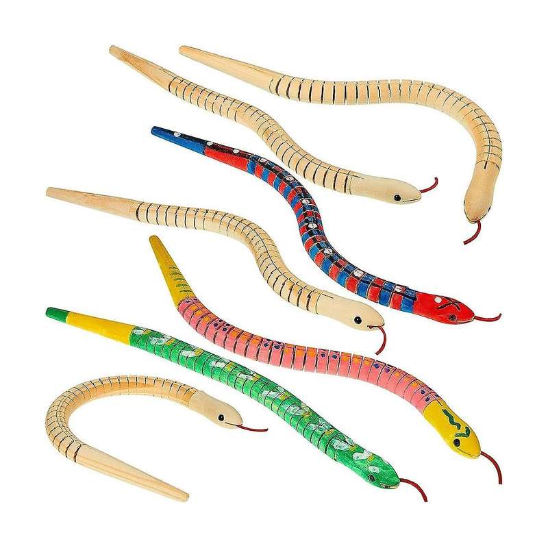 20 Pieces Wooden Snake Unfinished Wooden Wiggly Snake Jointed Flexible Wooden Snake with 12 Colors A