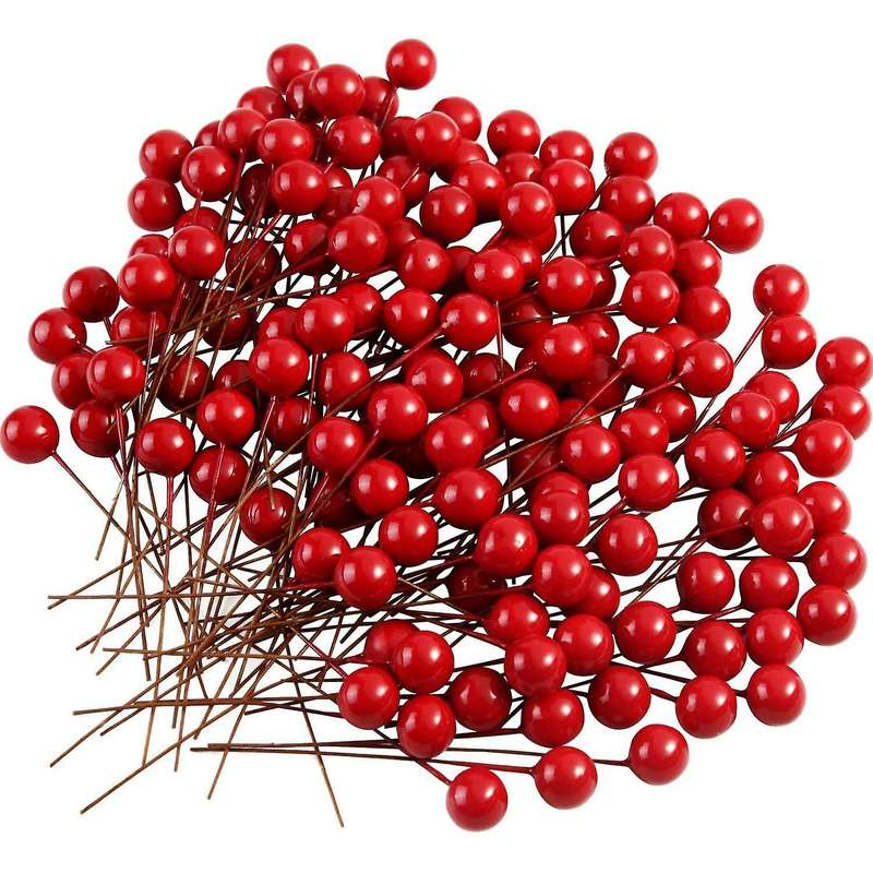 200 Pcs Holly Berries Artificial Berries for Christmas Wreath Decorations Wreath Making Supplies Par